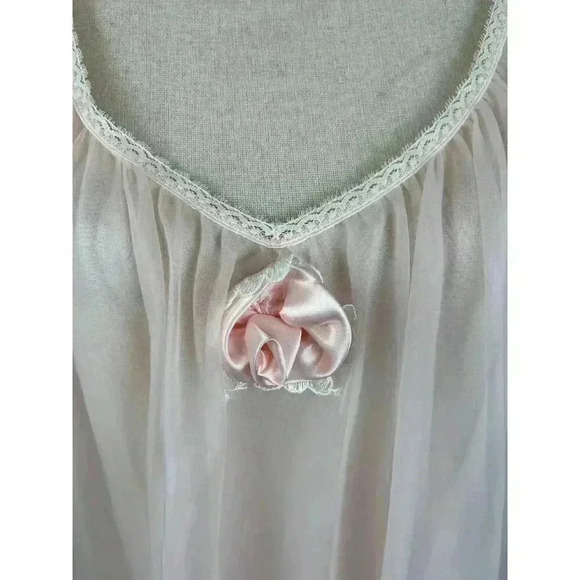 Vtg Val Mode Floor Length Rose Nightgown Pink Chiffon Slip Dress Sleeveless S - Picture 11 of 15